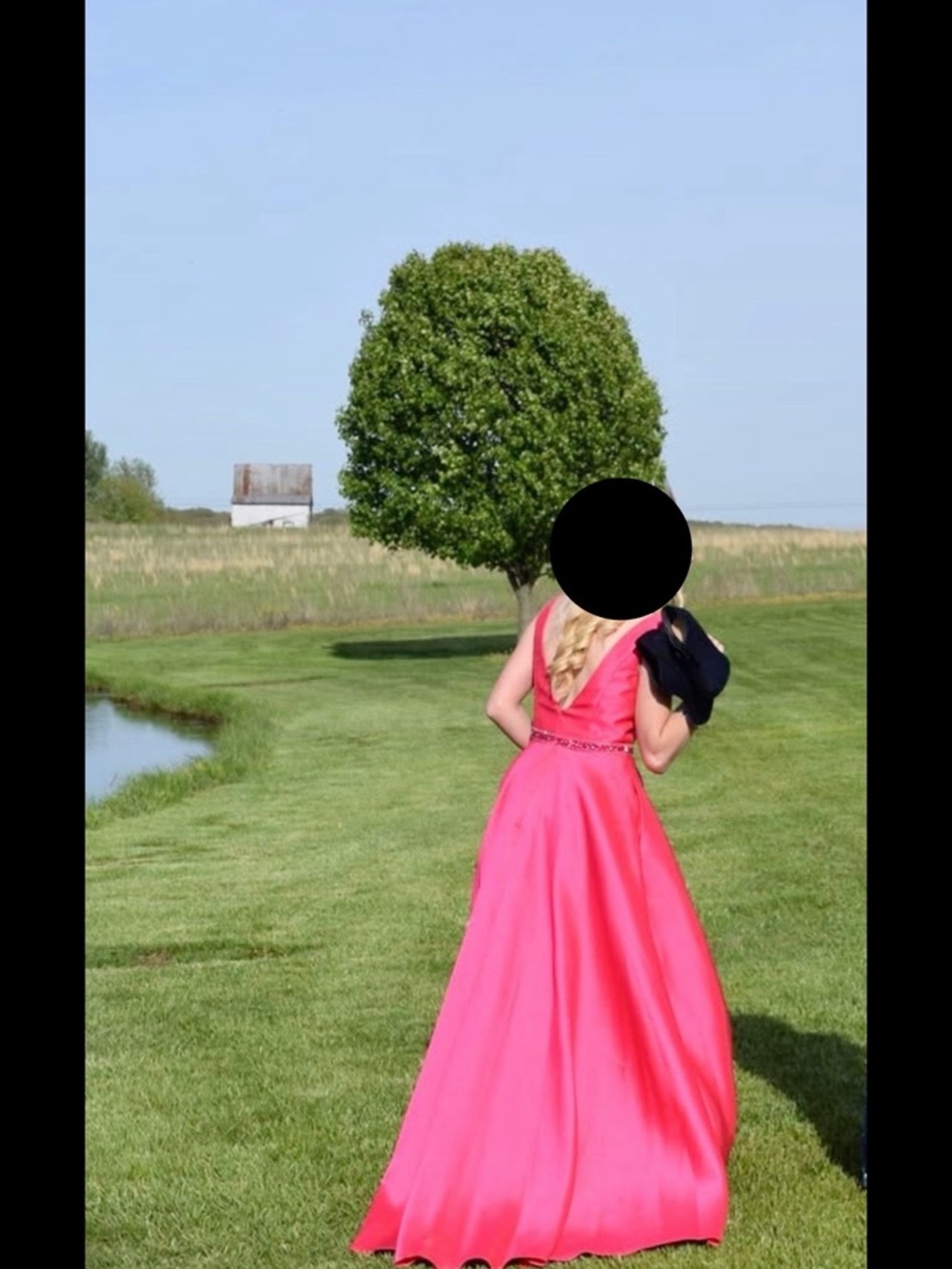 Girls' Hot Pink Satin V-Back Prom Dress